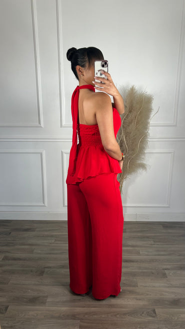 Conjunto Top Assimétrico + Pantalona Vermelho