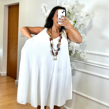 Vestido Midi com alça larga Branco