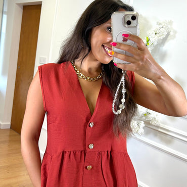 Conjunto Blusa com botoes dourados + Pantalona em Cor Tijolo