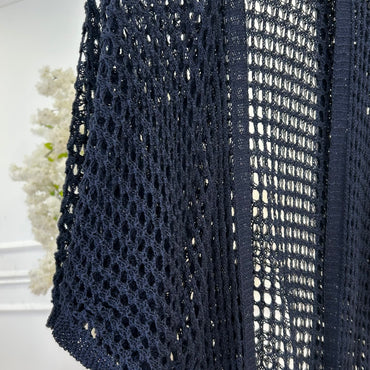 Kimono Comprido Crochet Azul Marinho