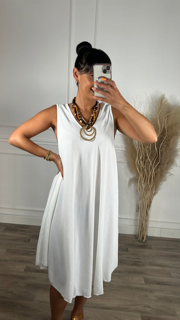 Vestido oversize de alças larga Midi Branco