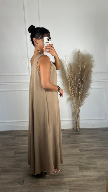 Vestido oversize de alça grossa Taupe