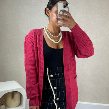 Casaco de malha comprido Rosa