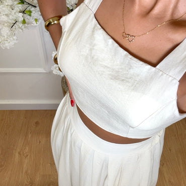 Conjunto Top + Saia comprida em Bege Perola