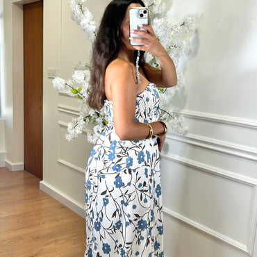 Vestido Cai-Cai com flores Azul Indigo