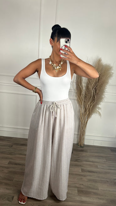 Pantalona riscas Bege