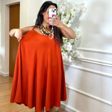 Vestido Midi oversize de alças Cor Tijolo