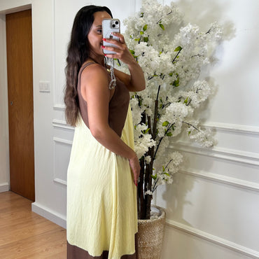 Vestido Bicolor Castanho e Amarelo