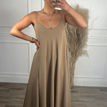 Vestido oversize de alças Taupe