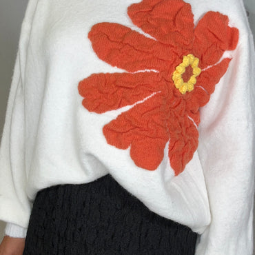 Camisola malha com flor em Branco