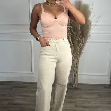 Calça Wide Leg Bege Pigmentada REDIAL