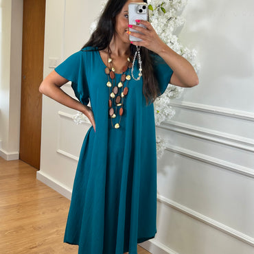 Vestido Midi oversize com folho na manga Azul petróleo
