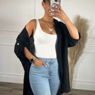 Camiseiro Preto de algodão Médio