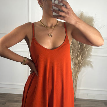 Vestido oversize de alças Tijolo