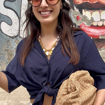 Camisa de apertar com nó Azul marinho