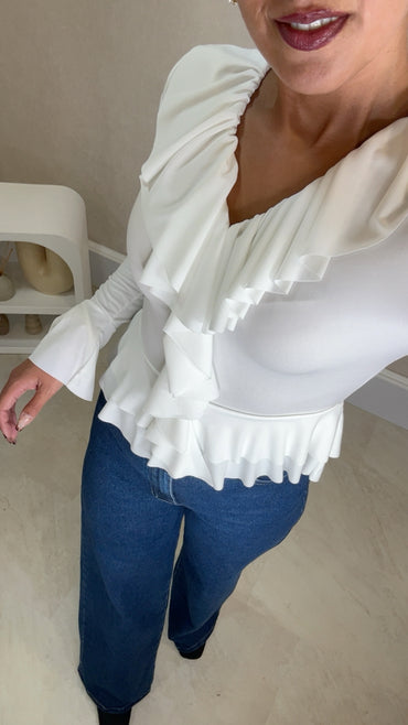 Blusa com folhos em Branco