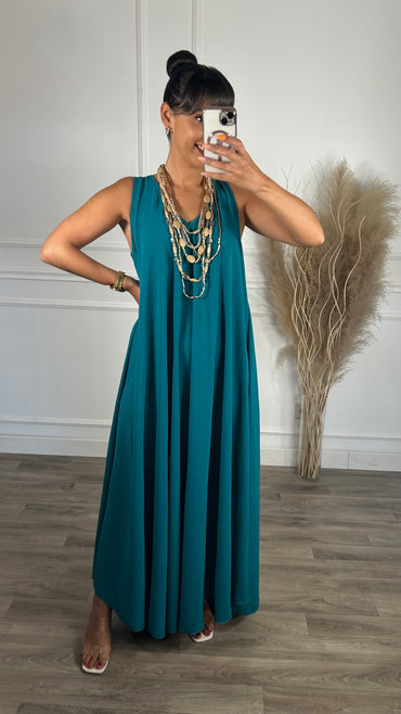 Vestido oversize de alça grossa Azul petróleo