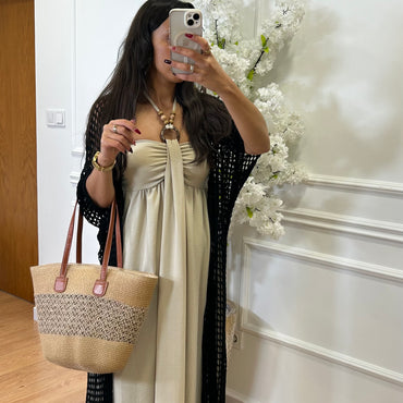 Kimono Comprido Crochet Preto