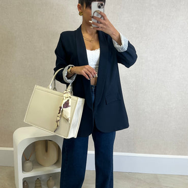 Blazer com Forro Listrado Azul Marinho