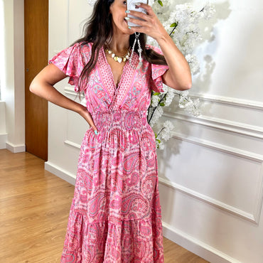 Vestido Indiano Com Manga em Rosa