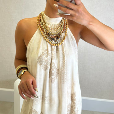 Conjunto Blusa + pantalona com padrão em Bege