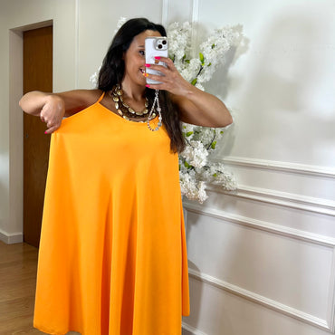 Vestido Midi oversize de alças Laranja