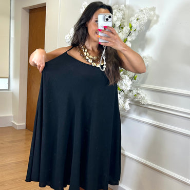 Vestido Midi oversize de alças Preto