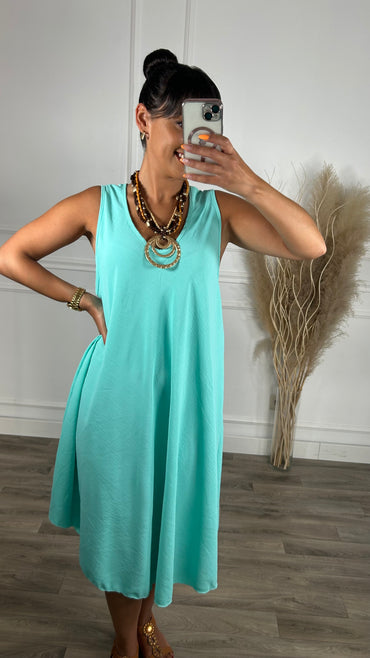 Vestido oversize de alças larga Midi Turquesa