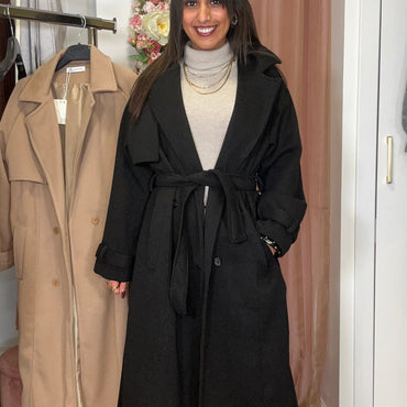 Casaco de Fazenda Comprido Texturado Preto