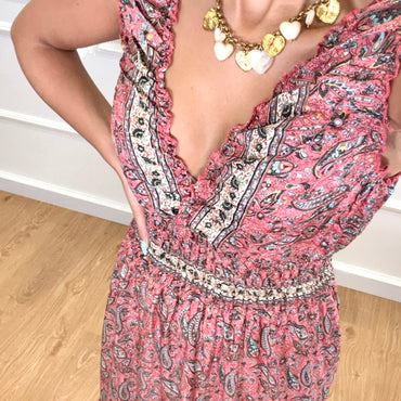 Vestido Indiano Estampado Rosa