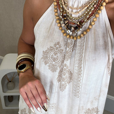 Conjunto Blusa + pantalona com padrão em Bege