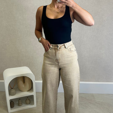 Calça de Ganga Wide Leg REDIAL Bege escuro