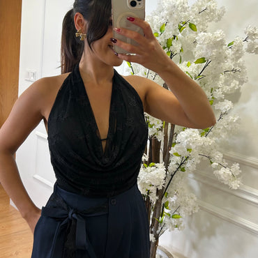Body Com Folho em Renda Preto