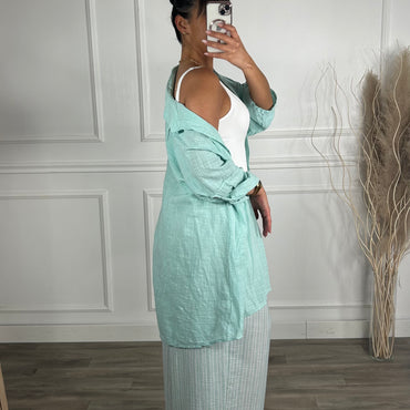 Pantalona riscas verde água