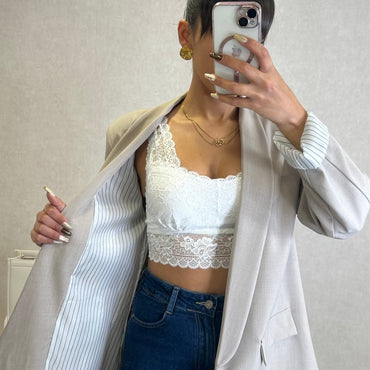 Blazer com Forro Listrado Bege