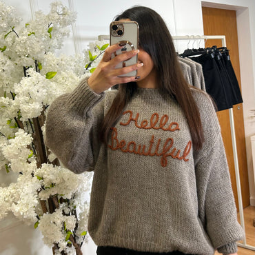 Camisola Malha Hello Beautiful em Taupe