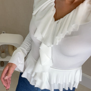 Blusa com folhos em Branco