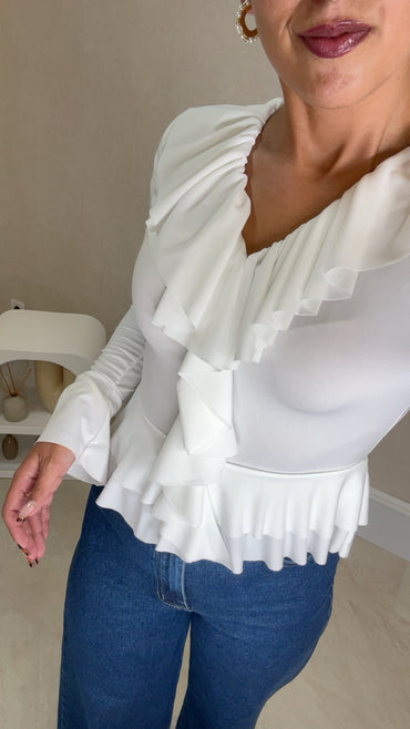 Blusa com folhos em Branco