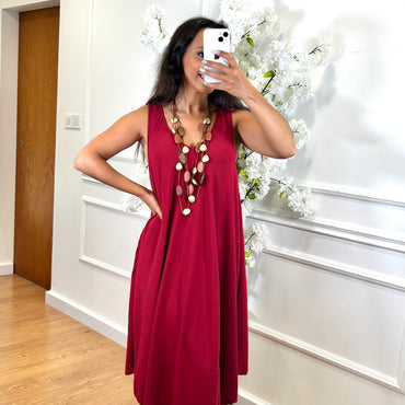 Vestido Midi com alça larga Bordo