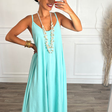 Vestido oversize de alças turquesa