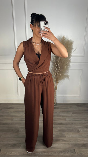 Conjunto colete de apertar + pantalona Chocolate