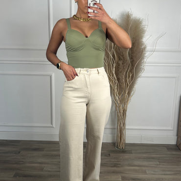 Calça Wide Leg Bege Pigmentada REDIAL