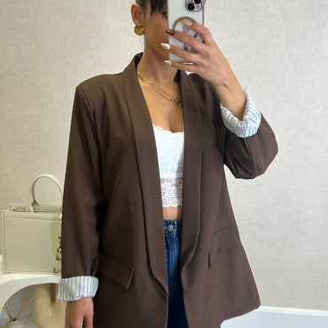 Blazer com Forro Listrado Castanho