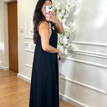 Vestido oversize de alças Preto
