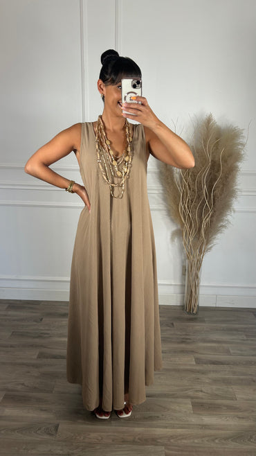 Vestido oversize de alça grossa Taupe