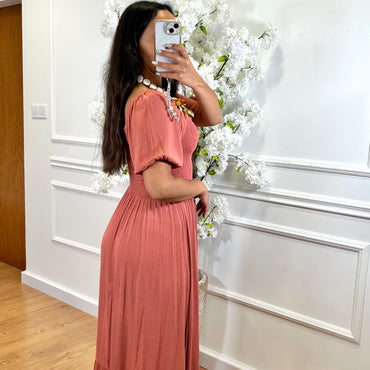 Vestido Salmão Repuxado