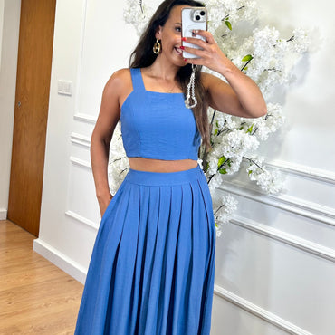 Conjunto Top + Saia comprida em Azul Indigo