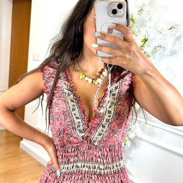Vestido Indiano Estampado Rosa