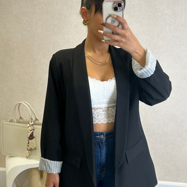 Blazer com Forro Listrado Preto