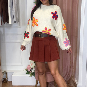 Camisola malha com flores 3.0 Branca